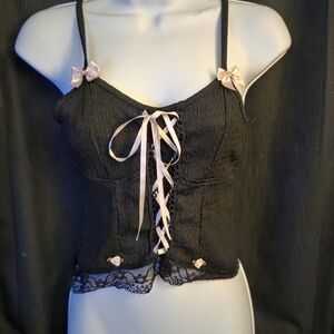 ROMWE Black Tank Top with Pink Accents